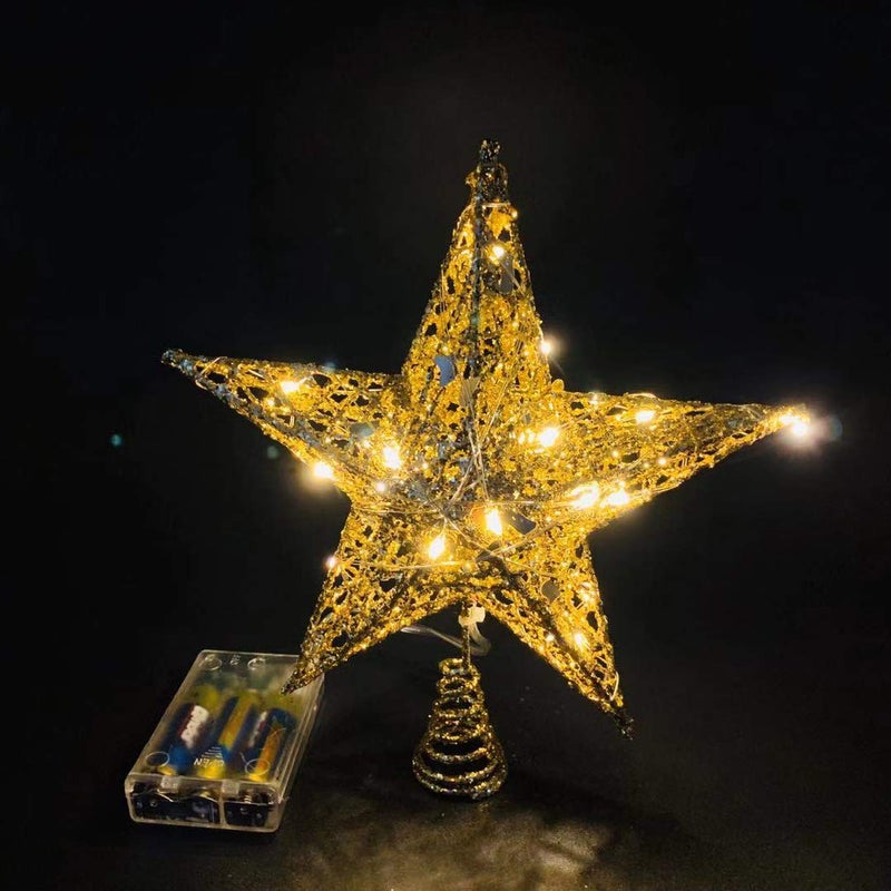 Emopeak 20 LED Christmas Tree Topper, 8 x 10 Inch Indoor Iron Art Star Treetop Light, Two Modes (Keep Light ON/Flash) (Gold, 8"/20CM) - Image 2